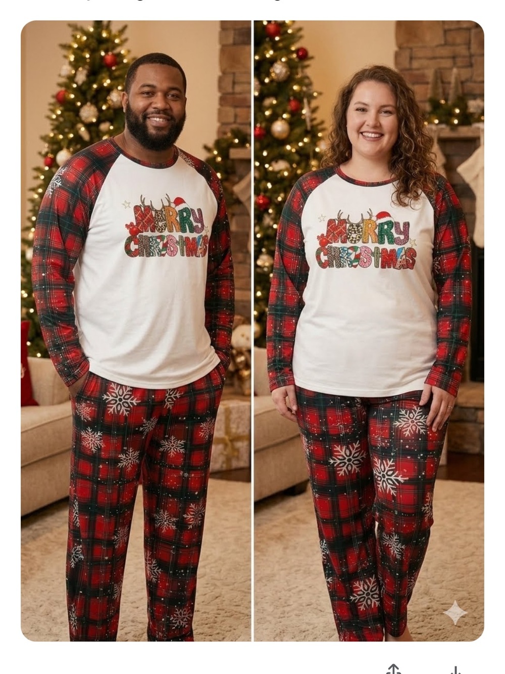 Holiday Plaid Raglan 1 set Christmas Pajama - Red & White unisex  2XL 1751